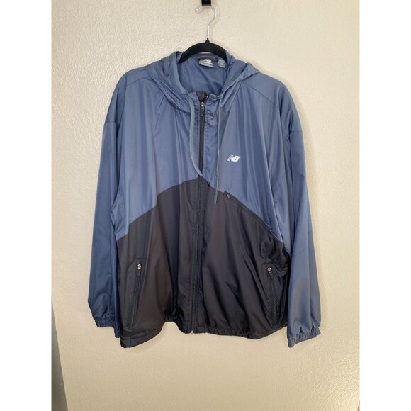 New Balance Mens 2XL Blue Hooded Lightweight Windbreaker Jacket Polyester - Picture 1 of 7